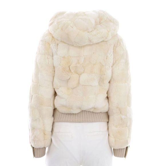 Louis Vuitton Women's Hooded Button Up Jacket Damier Rabbit Fur Neutral - Picture 2 of 6